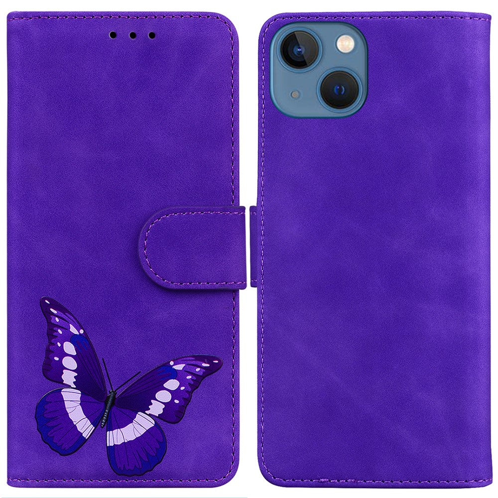 PU Leather Shell for iPhone 15 Plus Butterfly Printing Anti-scratch Flip Stand Wallet Case Phone Cover