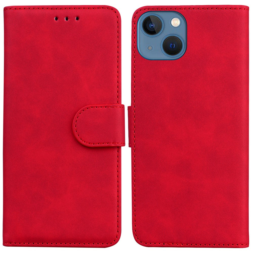 For iPhone 15 Plus Solid Color Mobile Phone Cover Dustproof Phone Case Stand PU Leather Wallet