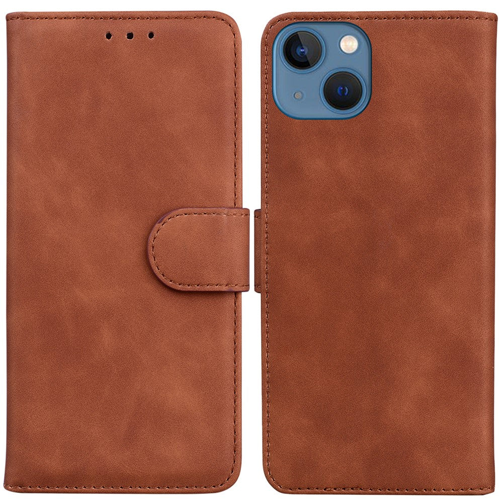For iPhone 15 Plus Solid Color Mobile Phone Cover Dustproof Phone Case Stand PU Leather Wallet
