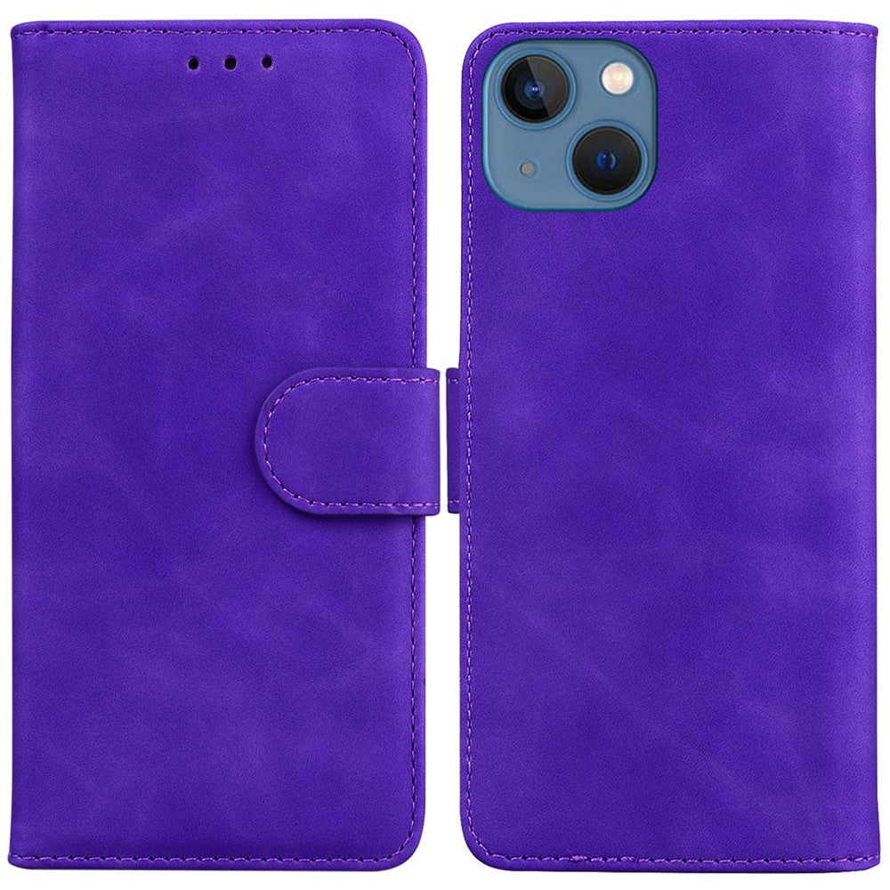For iPhone 15 Plus Solid Color Mobile Phone Cover Dustproof Phone Case Stand PU Leather Wallet