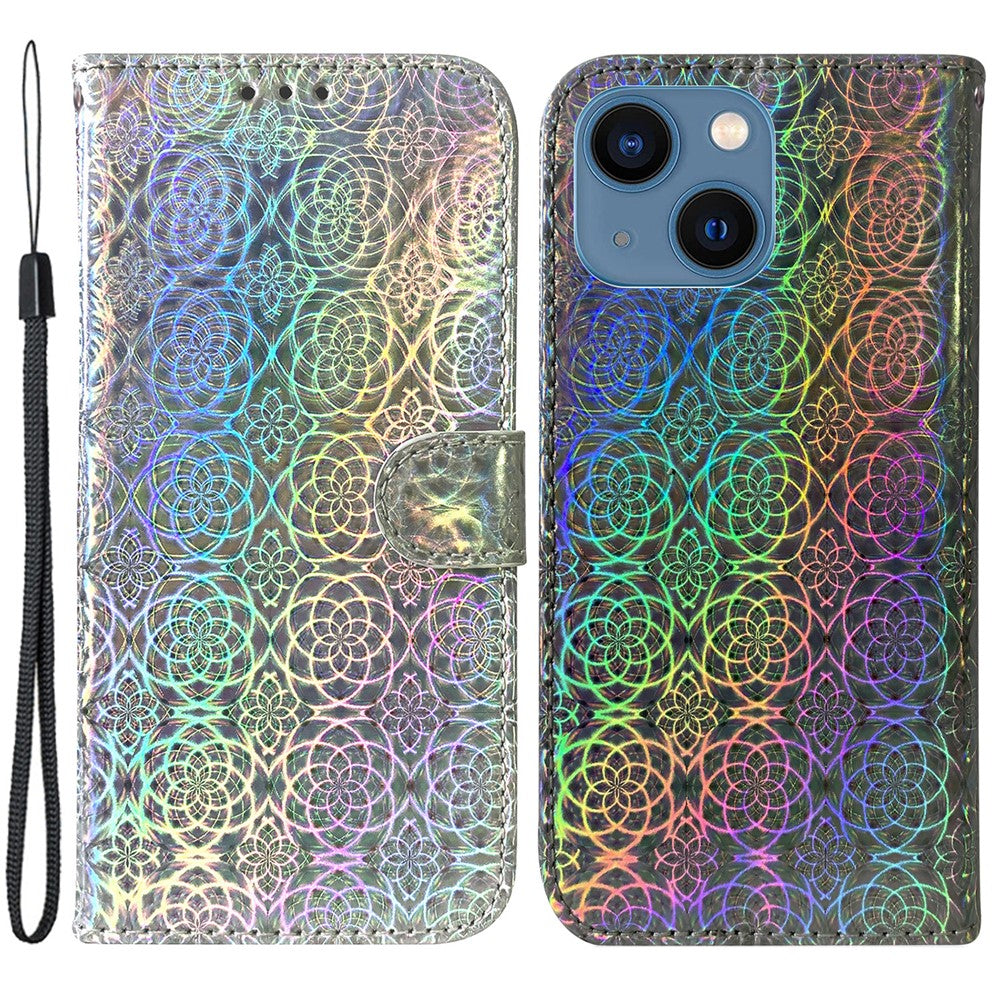 Dazzling Flower Pattern Phone Cover for iPhone 15 Plus , Stand Wallet PU Leather Case