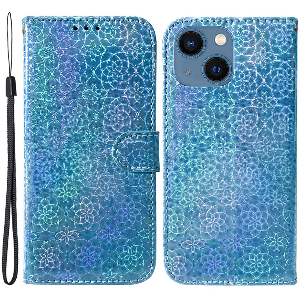 Dazzling Flower Pattern Phone Cover for iPhone 15 Plus , Stand Wallet PU Leather Case