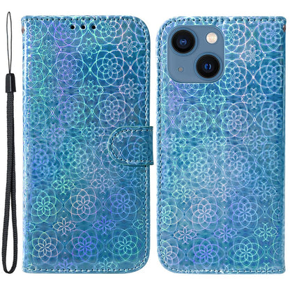 Dazzling Flower Pattern Phone Cover for iPhone 15 Plus , Stand Wallet PU Leather Case