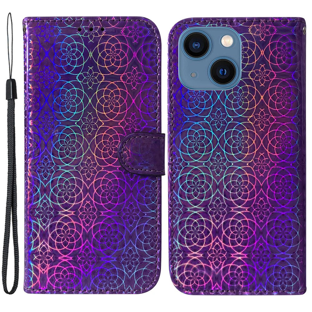 Dazzling Flower Pattern Phone Cover for iPhone 15 Plus , Stand Wallet PU Leather Case