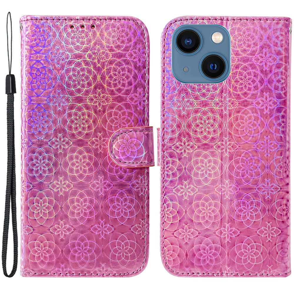 Dazzling Flower Pattern Phone Cover for iPhone 15 Plus , Stand Wallet PU Leather Case