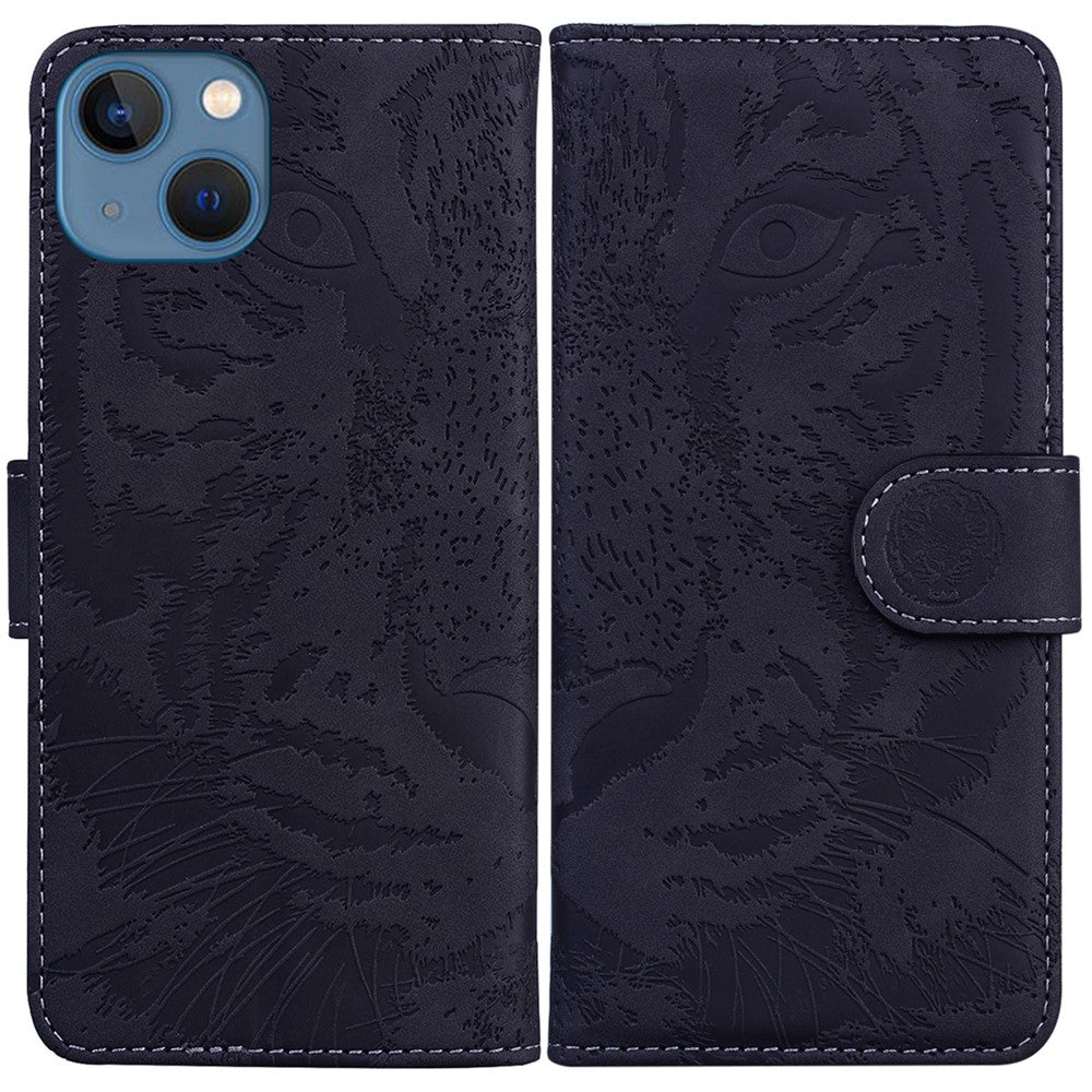 For iPhone 15 Plus PU Leather Imprinted Tiger Phone Case Wallet Stand Anti-drop Cover