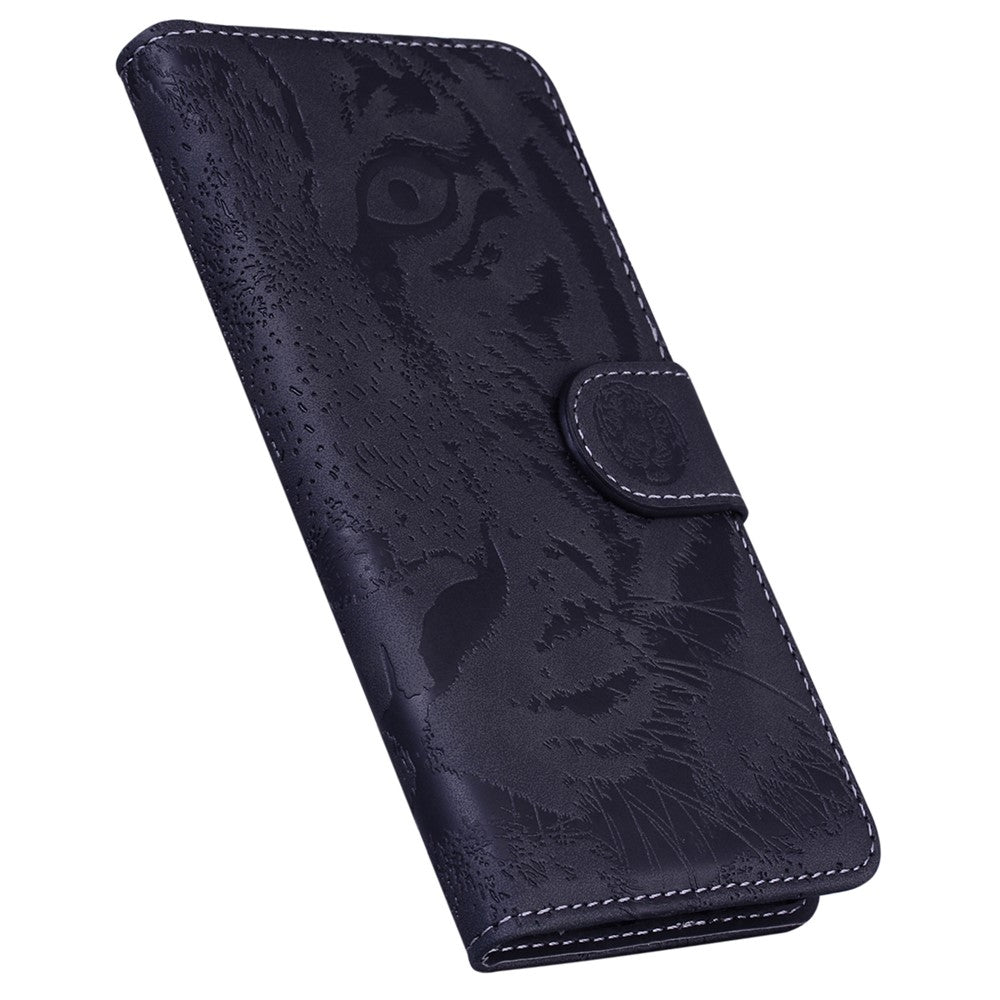 For iPhone 15 Plus PU Leather Imprinted Tiger Phone Case Wallet Stand Anti-drop Cover