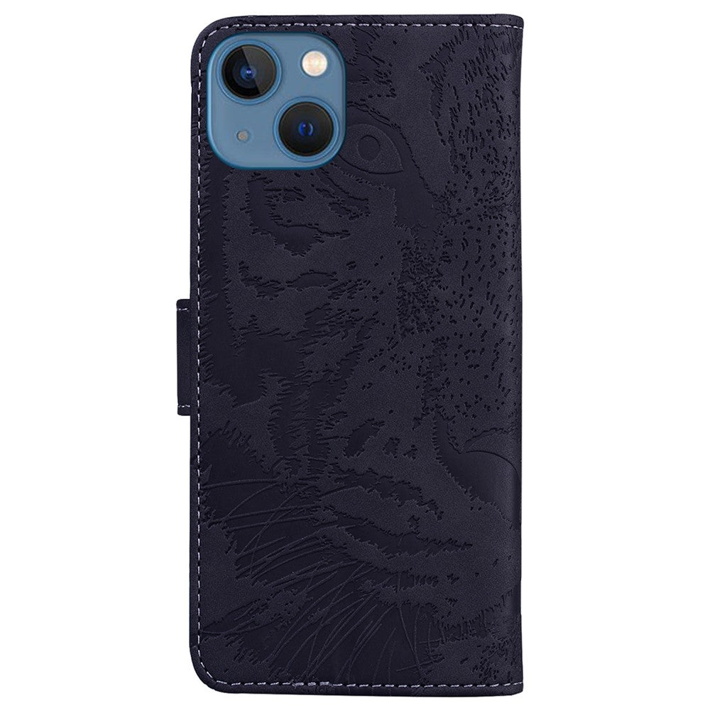 For iPhone 15 Plus PU Leather Imprinted Tiger Phone Case Wallet Stand Anti-drop Cover