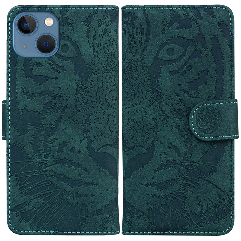 For iPhone 15 Plus PU Leather Imprinted Tiger Phone Case Wallet Stand Anti-drop Cover