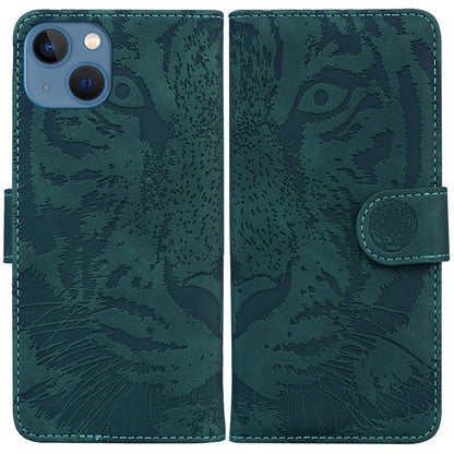 For iPhone 15 Plus PU Leather Imprinted Tiger Phone Case Wallet Stand Anti-drop Cover