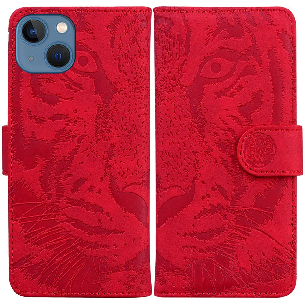 For iPhone 15 Plus PU Leather Imprinted Tiger Phone Case Wallet Stand Anti-drop Cover