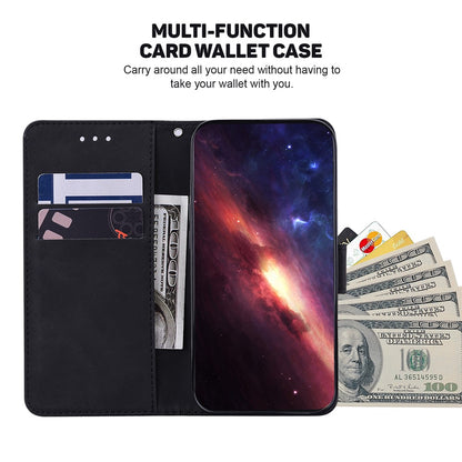 For iPhone 15 Plus Anti-drop Geometry Imprinted PU Leather Wallet Stand Phone Shell Mobile Case