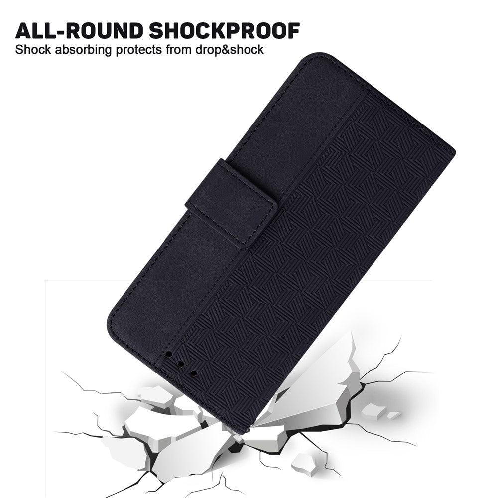 For iPhone 15 Plus Anti-drop Geometry Imprinted PU Leather Wallet Stand Phone Shell Mobile Case