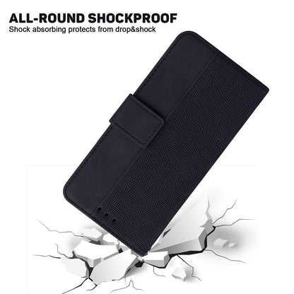 For iPhone 15 Plus Anti-drop Geometry Imprinted PU Leather Wallet Stand Phone Shell Mobile Case