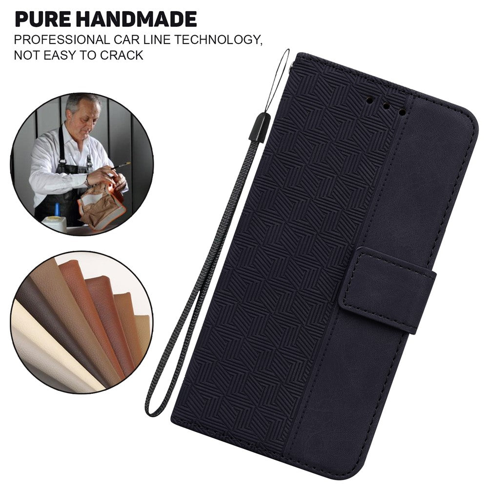 For iPhone 15 Plus Anti-drop Geometry Imprinted PU Leather Wallet Stand Phone Shell Mobile Case