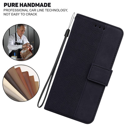For iPhone 15 Plus Anti-drop Geometry Imprinted PU Leather Wallet Stand Phone Shell Mobile Case