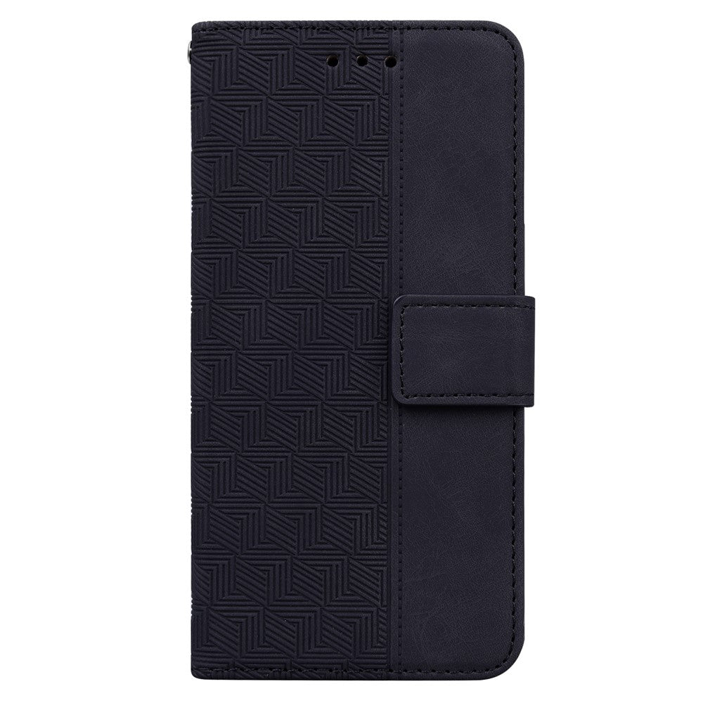 For iPhone 15 Plus Anti-drop Geometry Imprinted PU Leather Wallet Stand Phone Shell Mobile Case
