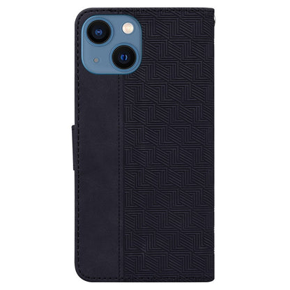 For iPhone 15 Plus Anti-drop Geometry Imprinted PU Leather Wallet Stand Phone Shell Mobile Case