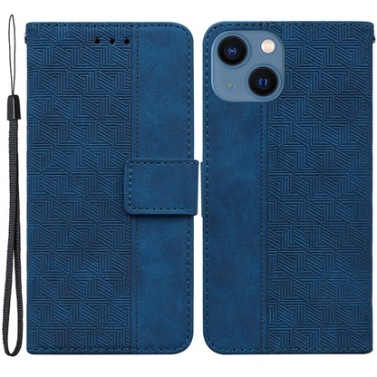 For iPhone 15 Plus Anti-drop Geometry Imprinted PU Leather Wallet Stand Phone Shell Mobile Case