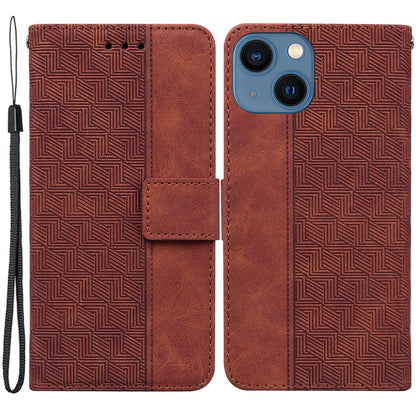 For iPhone 15 Plus Anti-drop Geometry Imprinted PU Leather Wallet Stand Phone Shell Mobile Case