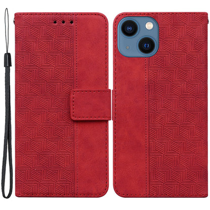 For iPhone 15 Plus Anti-drop Geometry Imprinted PU Leather Wallet Stand Phone Shell Mobile Case