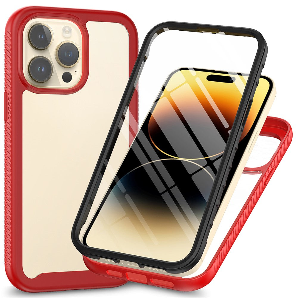 For iPhone 15 Pro Max 3-in-1 Full Protection Phone Case TPU+PC Cover with PET Screen Protector