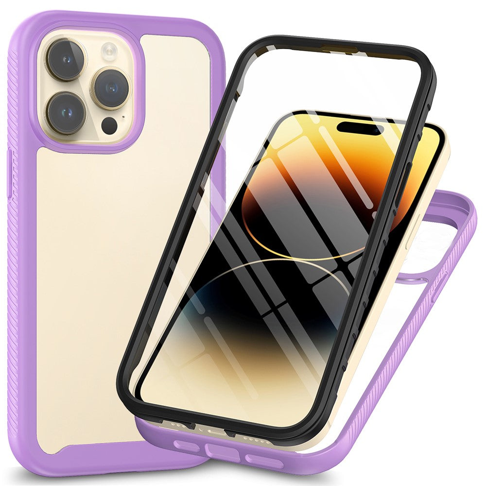 For iPhone 15 Pro Max 3-in-1 Full Protection Phone Case TPU+PC Cover with PET Screen Protector