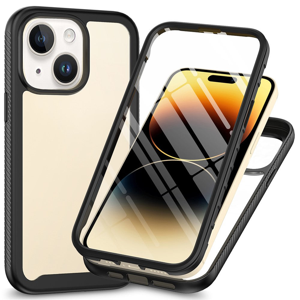 For iPhone 15 Full Protection Phone Case 3-in-1 Anti-Drop TPU+PC Cover with PET Screen Protector