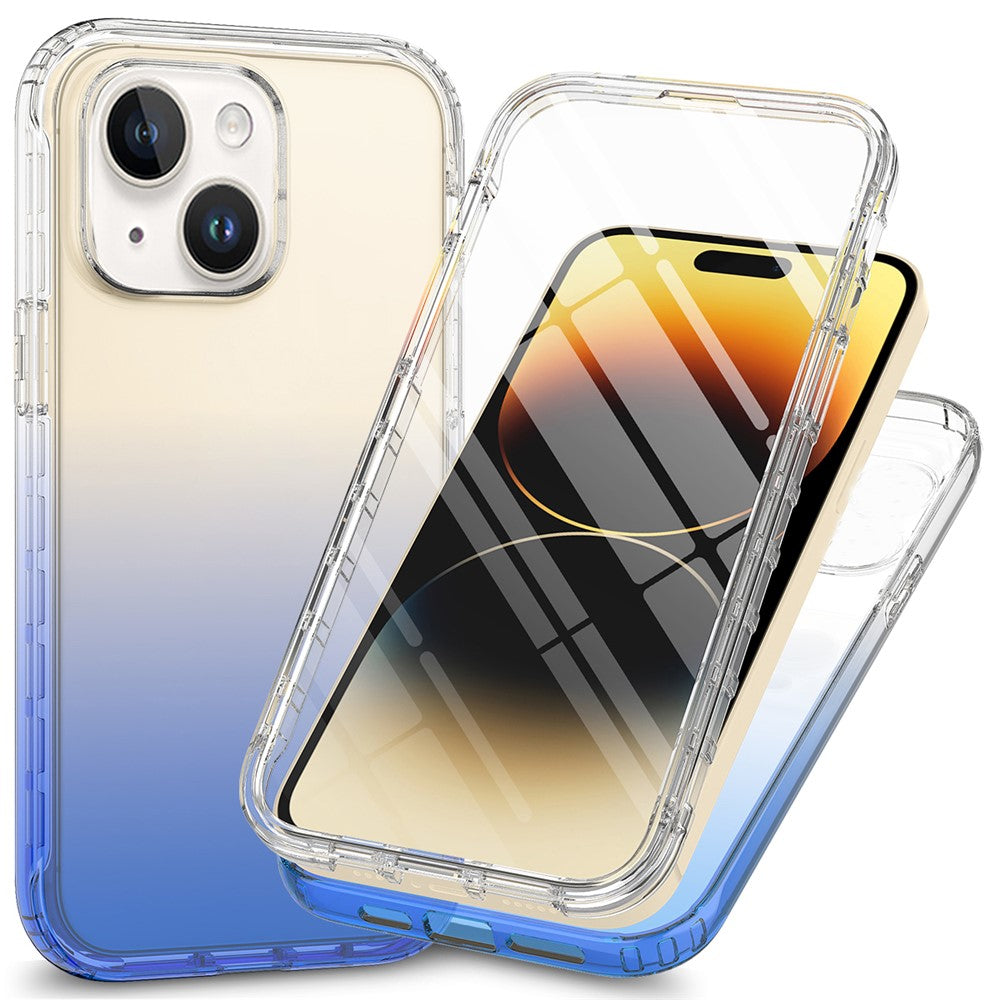 For iPhone 15 Plus Gradient Color Phone Case PC+TPU Shockproof Case with PET Screen Protector