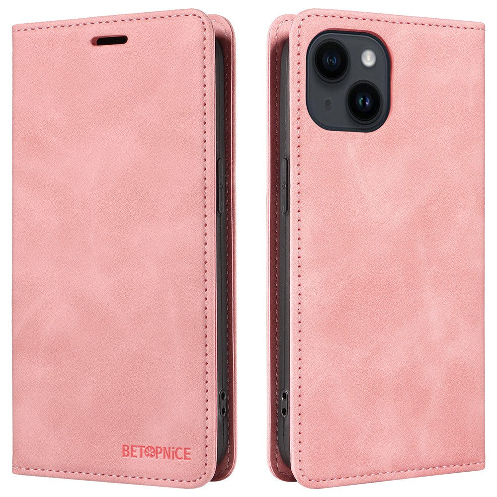 BETOPNICE 003 PU Leather Flip Cover for iPhone 15 Plus , RFID Blocking Stand Wallet Phone Case