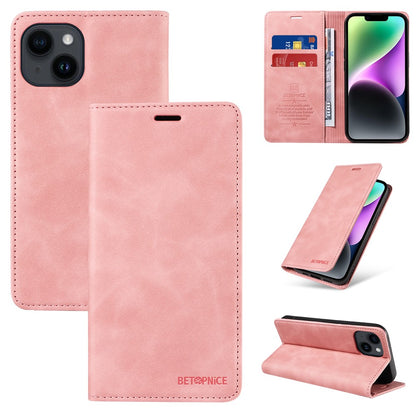 BETOPNICE 003 PU Leather Flip Cover for iPhone 15 Plus , RFID Blocking Stand Wallet Phone Case