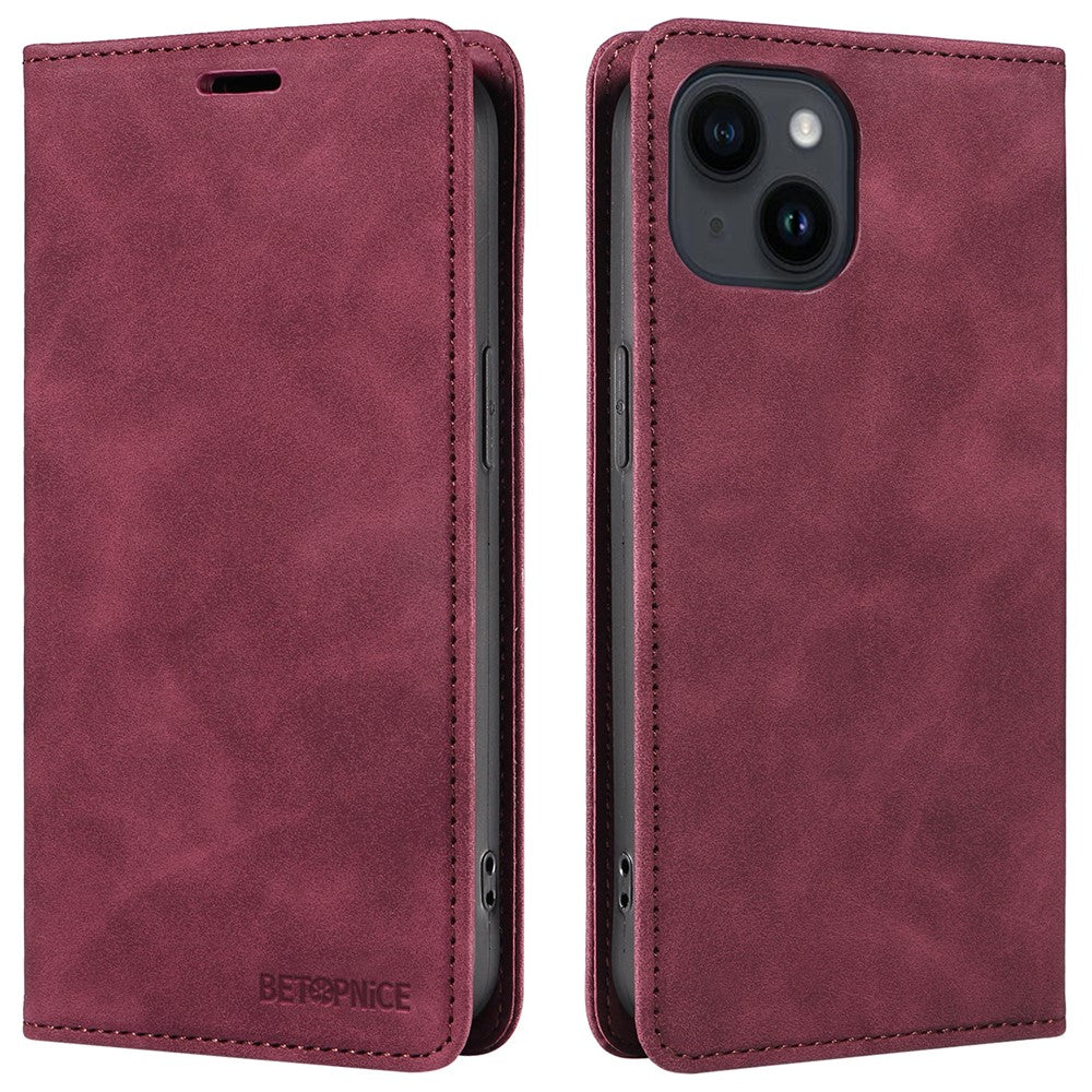 BETOPNICE 003 PU Leather Flip Cover for iPhone 15 Plus , RFID Blocking Stand Wallet Phone Case