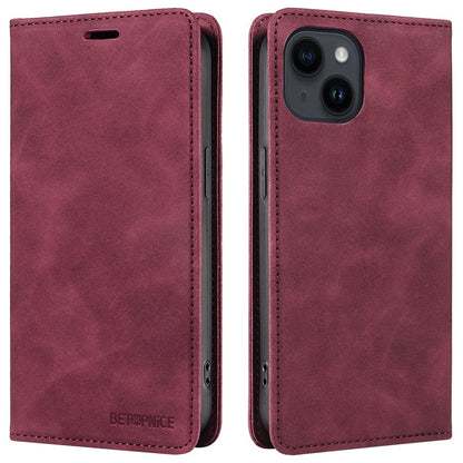 BETOPNICE 003 PU Leather Flip Cover for iPhone 15 Plus , RFID Blocking Stand Wallet Phone Case