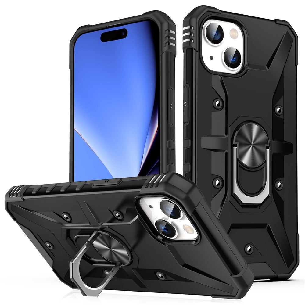 For iPhone 15 Plus Kickstand Case Work with Magnetic Car Mount PC+ TPU Phone Cover