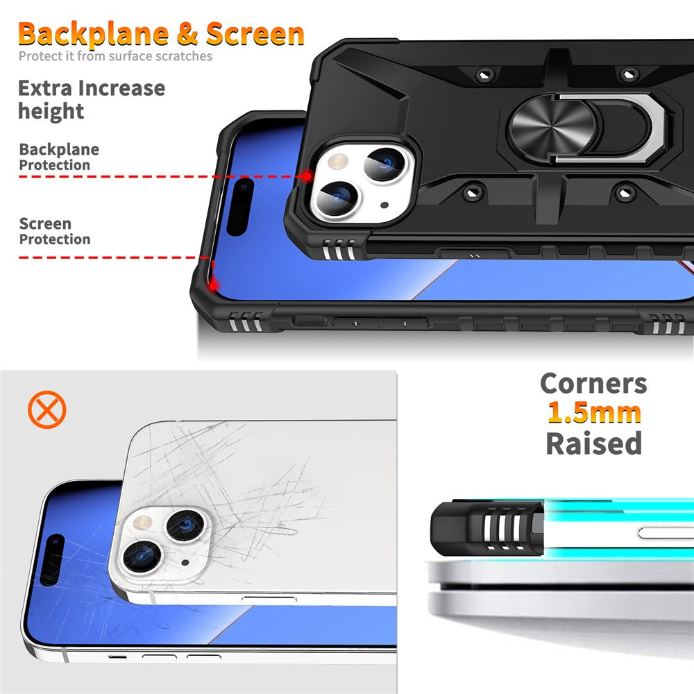 For iPhone 15 Plus Kickstand Case Work with Magnetic Car Mount PC+ TPU Phone Cover