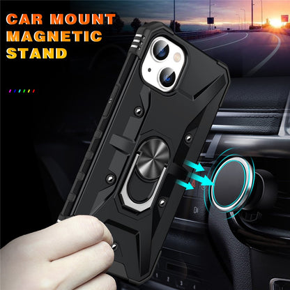 For iPhone 15 Plus Kickstand Case Work with Magnetic Car Mount PC+ TPU Phone Cover