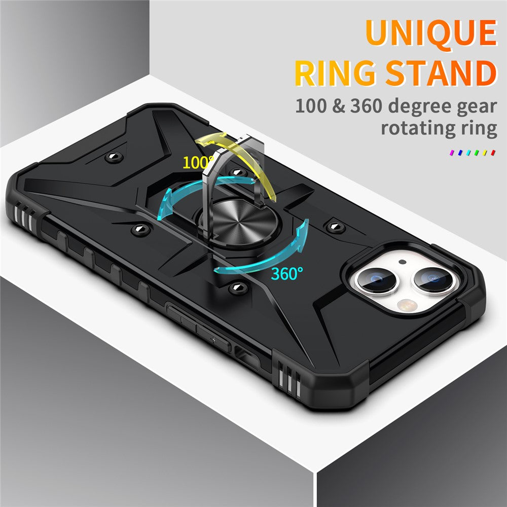 For iPhone 15 Plus Kickstand Case Work with Magnetic Car Mount PC+ TPU Phone Cover