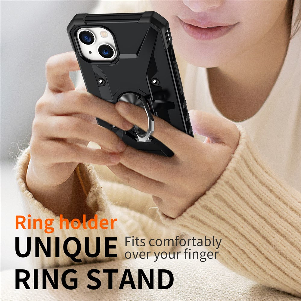 For iPhone 15 Plus Kickstand Case Work with Magnetic Car Mount PC+ TPU Phone Cover