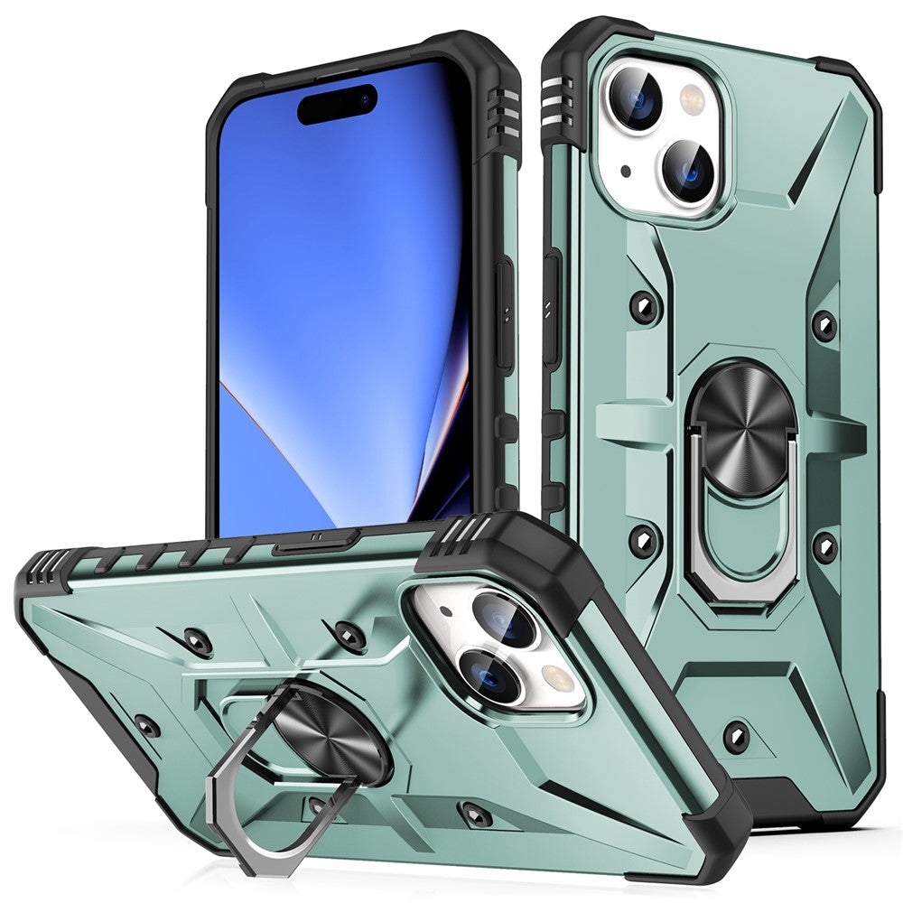 For iPhone 15 Plus Kickstand Case Work with Magnetic Car Mount PC+ TPU Phone Cover