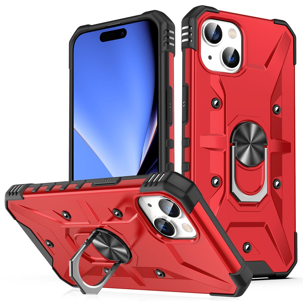 For iPhone 15 Plus Kickstand Case Work with Magnetic Car Mount PC+ TPU Phone Cover