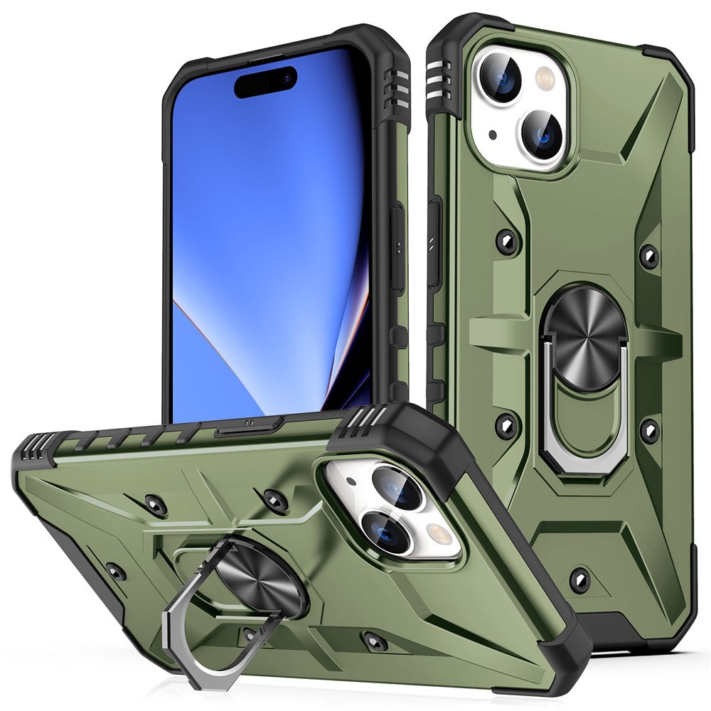 For iPhone 15 Plus Kickstand Case Work with Magnetic Car Mount PC+ TPU Phone Cover