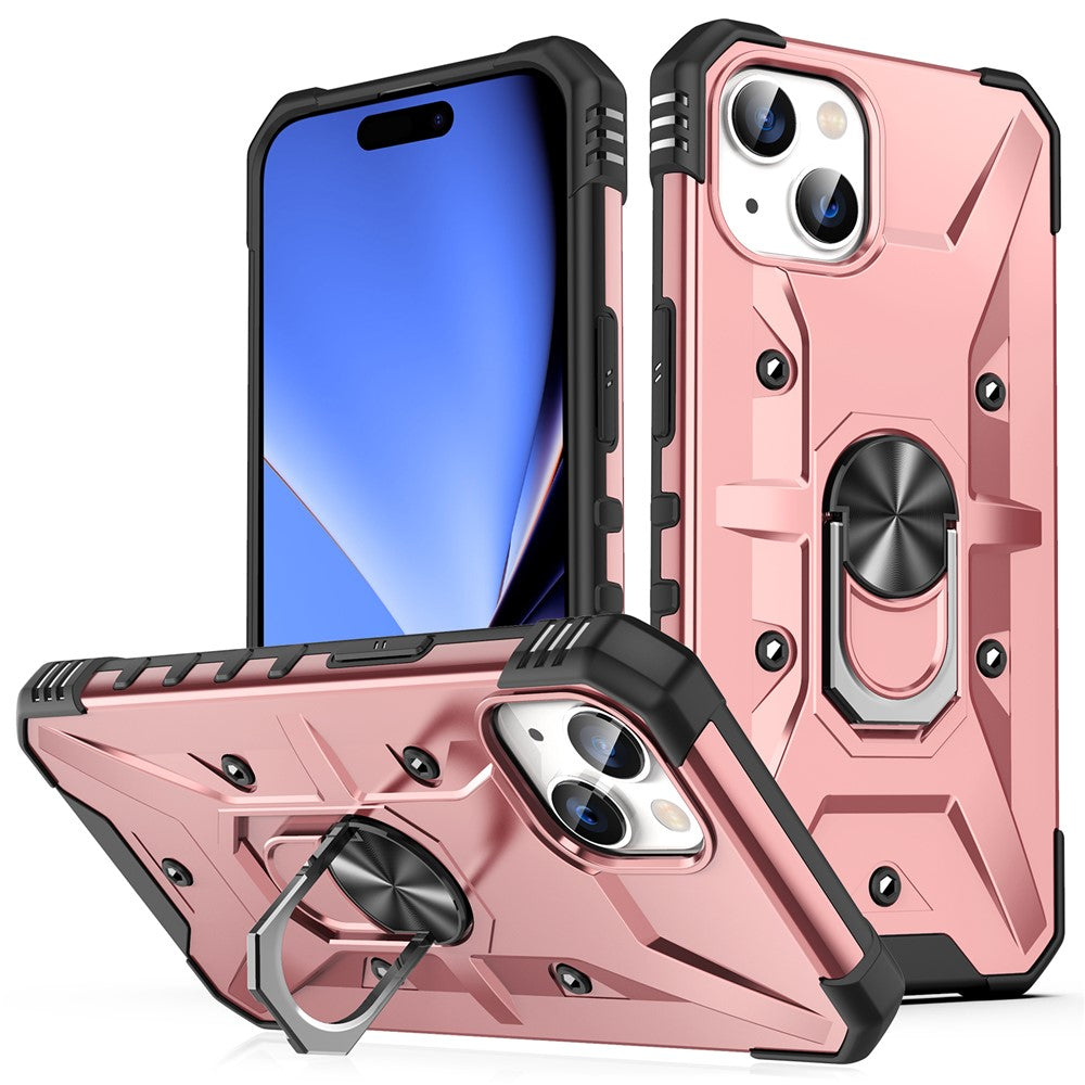 For iPhone 15 Plus Kickstand Case Work with Magnetic Car Mount PC+ TPU Phone Cover