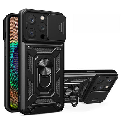 For iPhone 15 Pro Max Camera Lens Slide Design Phone Case PC+TPU Kickstand Cover