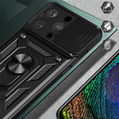 For iPhone 15 Pro Max Camera Lens Slide Design Phone Case PC+TPU Kickstand Cover