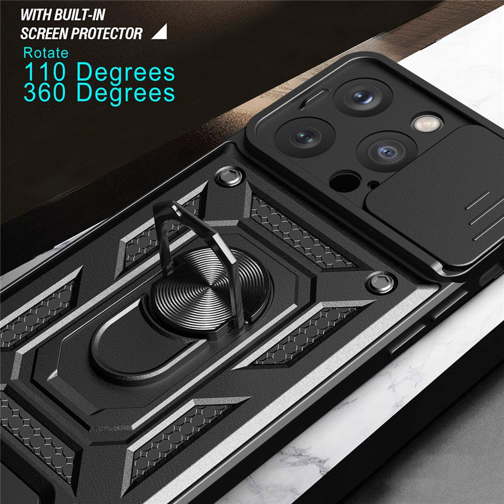 For iPhone 15 Pro Max Camera Lens Slide Design Phone Case PC+TPU Kickstand Cover