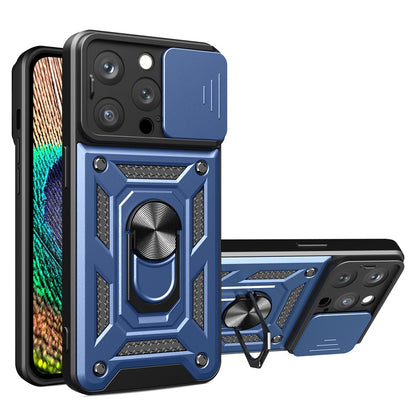 For iPhone 15 Pro Max Camera Lens Slide Design Phone Case PC+TPU Kickstand Cover