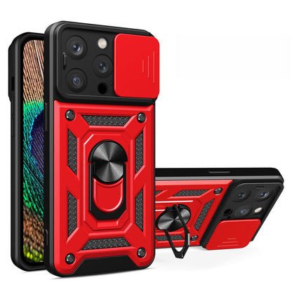 For iPhone 15 Pro Max Camera Lens Slide Design Phone Case PC+TPU Kickstand Cover