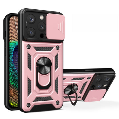 For iPhone 15 Pro Max Camera Lens Slide Design Phone Case PC+TPU Kickstand Cover