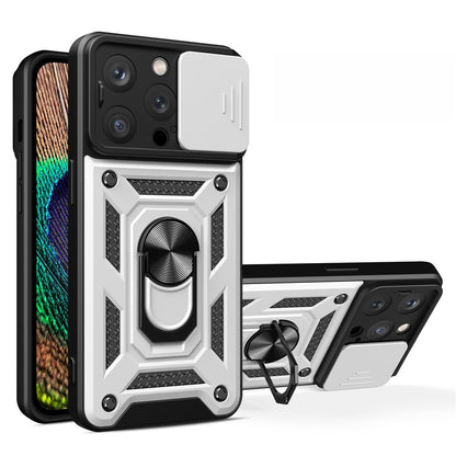 For iPhone 15 Pro Max Camera Lens Slide Design Phone Case PC+TPU Kickstand Cover