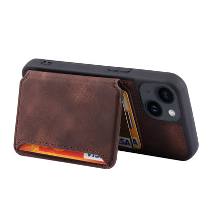 For iPhone 15 Anti-drop Leather Coated TPU Phone Case RFID Blocking Wallet Cover with Kickstand